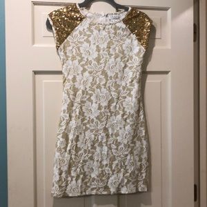 Girls Gold and White Lace Dress